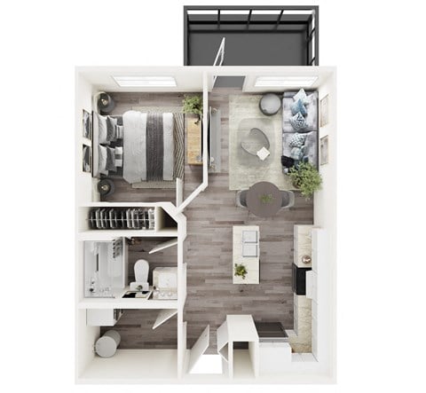 Floor plan for 1 bed, 1 bath, 518 sqft
